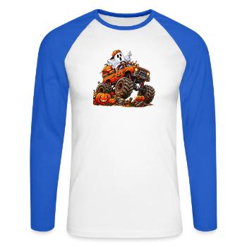 Halloween Monstertruck mit Geist - Unisex Baseballshirt langarm - Weiß/Royalblau - Vorne - Nik (191cm)