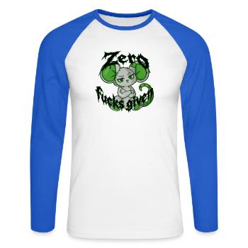 Zero fucks given (Bella Donna‘s wicked world) - Unisex Baseballshirt langarm - Weiß/Royalblau - Vorne - Nik (191cm)
