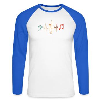 Posaunist Herzschlag-Posaune - Unisex Baseballshirt langarm - Weiß/Royalblau - Vorne - Nik (191cm)