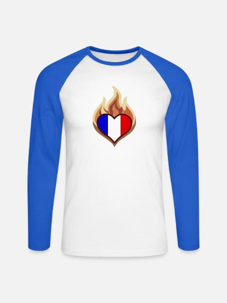 Flammenherz mit Frankreichflagge - Unisex Baseballshirt langarm - Weiß/Royalblau