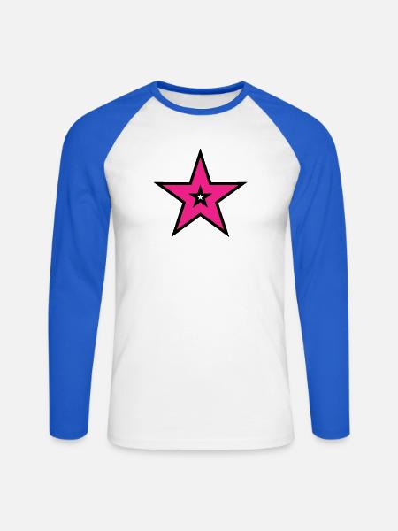 Pink Star auf Schwarz - Unisex Baseballshirt langarm - Weiß/Royalblau