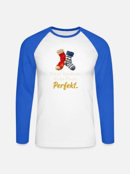Zwei Socken. Kein Paar. Perfekt. - Unisex Baseballshirt langarm - Weiß/Royalblau