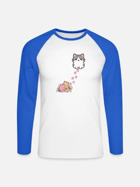 Kätzchen - Unisex Baseballshirt langarm - Weiß/Royalblau