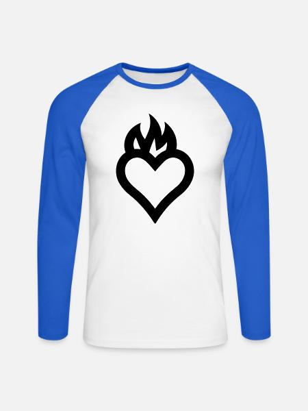 flammendes Herz - Unisex Baseballshirt langarm - Weiß/Royalblau