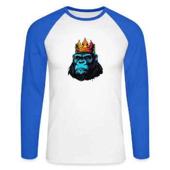 König Gorilla - Unisex Baseballshirt langarm - Weiß/Royalblau - Vorne - Nik (191cm)