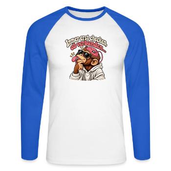 Immer erst checken, ob verbunden… 🧠👅 - Unisex Baseballshirt langarm - Weiß/Royalblau - Vorne - Nik (191cm)