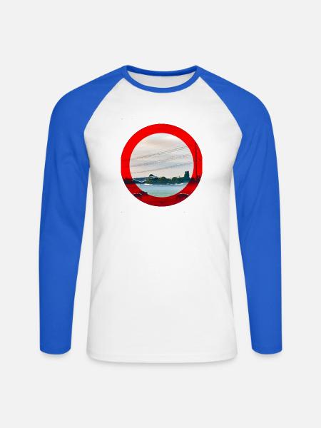 Rotkreis-Landschaft - Unisex Baseballshirt langarm - Weiß/Royalblau