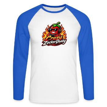 CrazyZockerDaddy - Unisex Baseballshirt langarm - Weiß/Royalblau - Vorne - Nik (191cm)