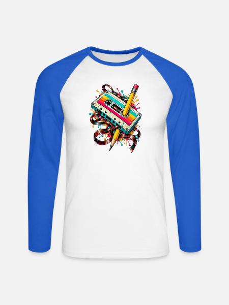 Retro Kassetten-Kunststift-Splash - Unisex Baseballshirt langarm - Weiß/Royalblau