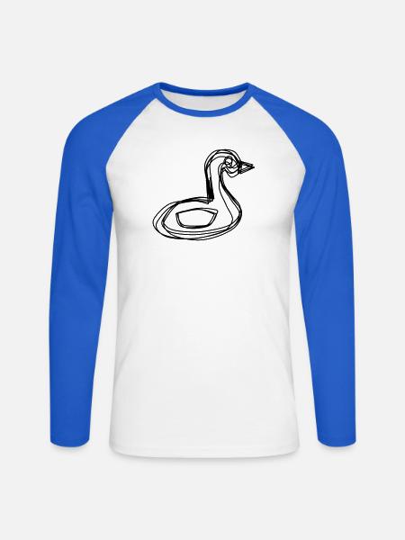 Schwan handgezeichnet - Unisex Baseballshirt langarm - Weiß/Royalblau