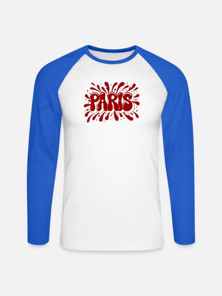 Paris Splash Red - Unisex Baseballshirt langarm - Weiß/Royalblau