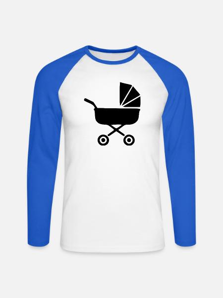 Schwarzer Kinderwagen Baby Geburt Geschenk - Unisex Baseballshirt langarm - Weiß/Royalblau