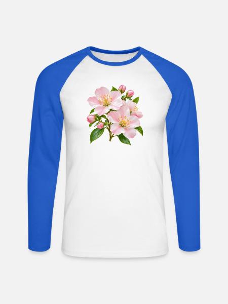 Rosa Apfelblüten-Blüten-Floral - Unisex Baseballshirt langarm - Weiß/Royalblau