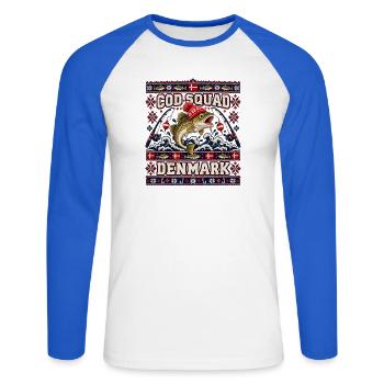 Ugly Christmas Cod Squad Denmark Fischdesign - Unisex Baseballshirt langarm - Weiß/Royalblau - Vorne - Nik (191cm)