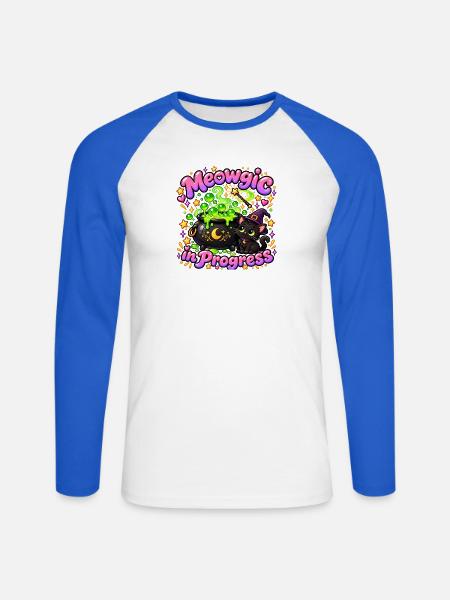 Meowagic in Progress – Katzenzauber Neon - Unisex Baseballshirt langarm - Weiß/Royalblau