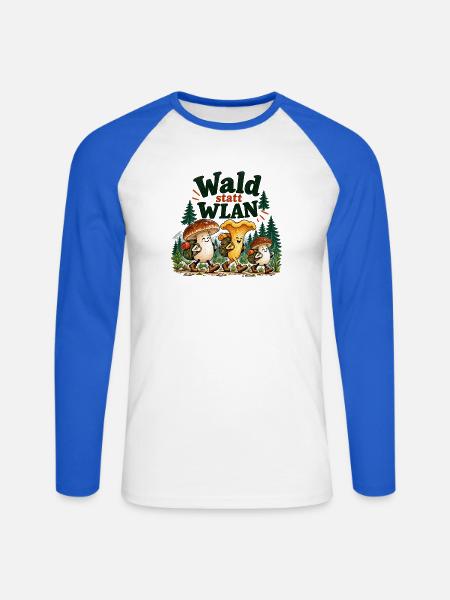 Wald statt WLAN Pilzhumor - Unisex Baseballshirt langarm - Weiß/Royalblau