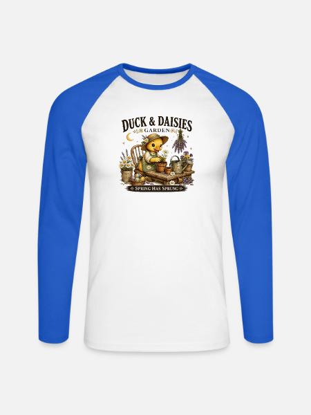 Duck & Daisies Frühlingsgarten - Unisex Baseballshirt langarm - Weiß/Royalblau