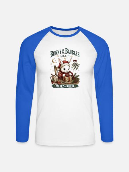 Bunny & Bubbles Weihnachtsbäckerei - Unisex Baseballshirt langarm - Weiß/Royalblau
