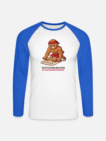 Keksarmtraining: Plätzchenpower - Unisex Baseballshirt langarm - Weiß/Royalblau