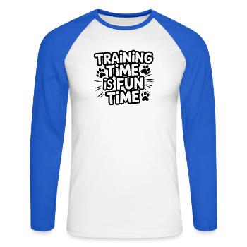  Training Time Is Fun Time Hundetraining Für - Unisex Baseballshirt langarm - Weiß/Royalblau - Vorne - Nik (191cm)