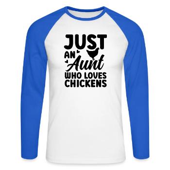 Huhn Tante Statement - Unisex Baseballshirt langarm - Weiß/Royalblau - Vorne - Nik (191cm)