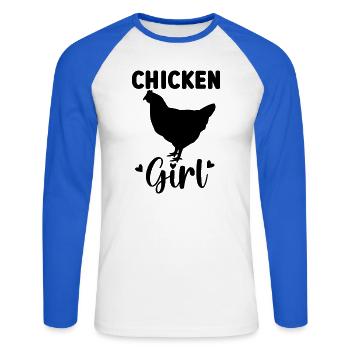 Huhn Statement - Unisex Baseballshirt langarm - Weiß/Royalblau - Vorne - Nik (191cm)