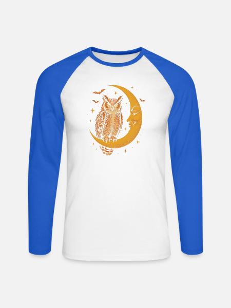 Die Eule auf der Mondsichel - Unisex Baseballshirt langarm - Weiß/Royalblau