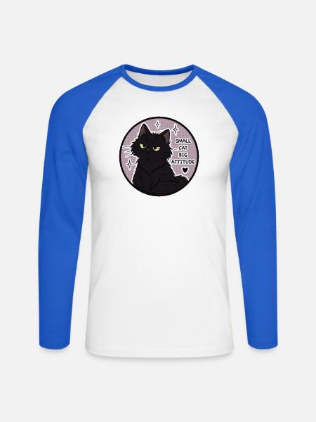 Kleine Katze Große Attitüde - Unisex Baseballshirt langarm - Weiß/Royalblau