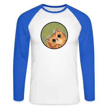 Neugieriges Kätzchen auf Karo - Unisex Baseballshirt langarm - Weiß/Royalblau - Vorne - Nik (191cm)