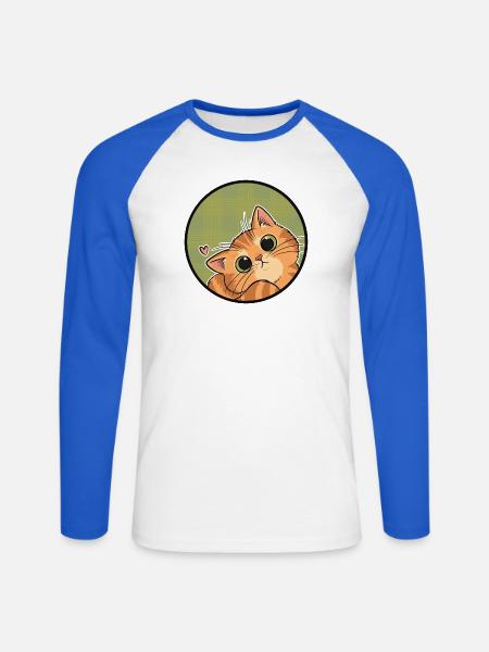 Neugieriges Kätzchen auf Karo - Unisex Baseballshirt langarm - Weiß/Royalblau