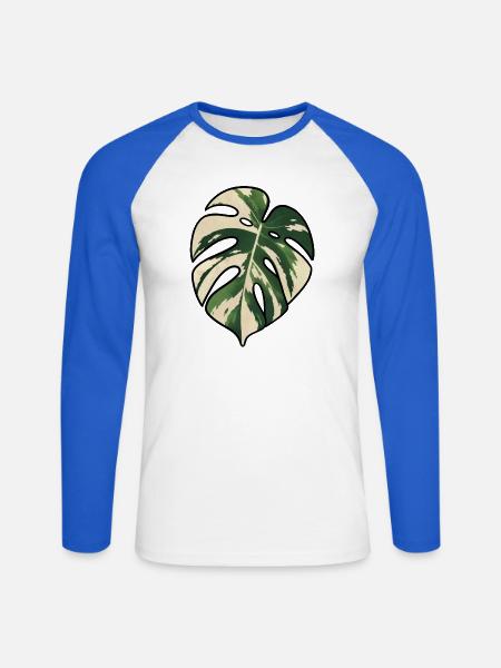 Monstera-Variegated Leaf Silhouette - Unisex Baseballshirt langarm - Weiß/Royalblau