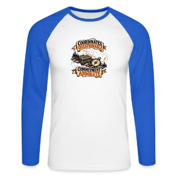 Geocaching – fragwürdige Koordinatoren - Unisex Baseballshirt langarm - Weiß/Royalblau - Vorne - Nik (191cm)