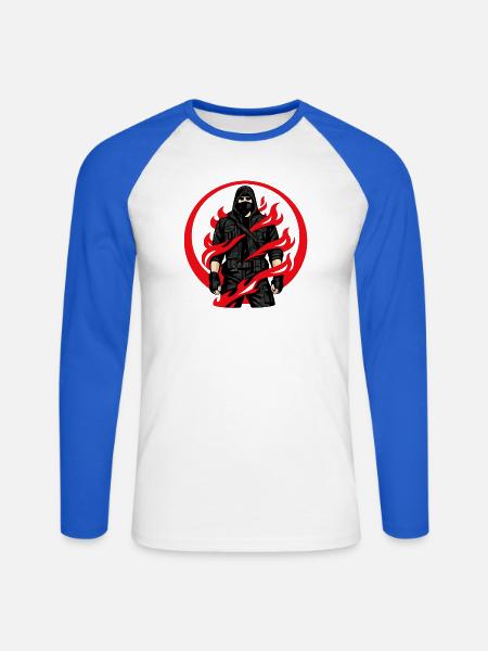Ninja Flammenkreis - Unisex Baseballshirt langarm - Weiß/Royalblau