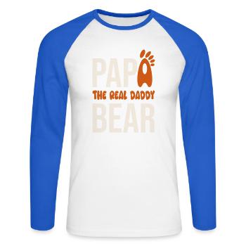 Papa Bear: El Real Daddy - Unisex Baseballshirt langarm - Weiß/Royalblau - Vorne - Nik (191cm)