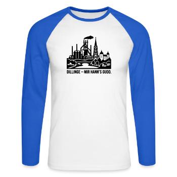 Dillingen Stadt Silhouette Spruch Mir hann's gudd - Unisex Baseballshirt langarm - Weiß/Royalblau - Vorne - Nik (191cm)