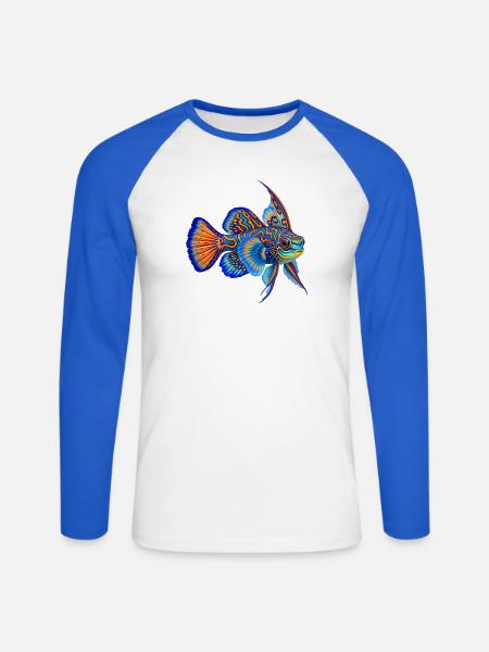 Mandarinfisch - Unisex Baseballshirt langarm - Weiß/Royalblau