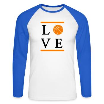 Basketball - Unisex Baseballshirt langarm - Weiß/Royalblau - Vorne - Nik (191cm)