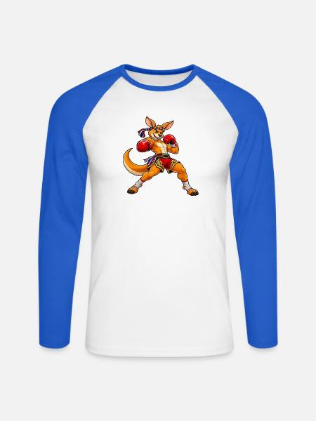 Muay Thai Känguru - Unisex Baseballshirt langarm - Weiß/Royalblau