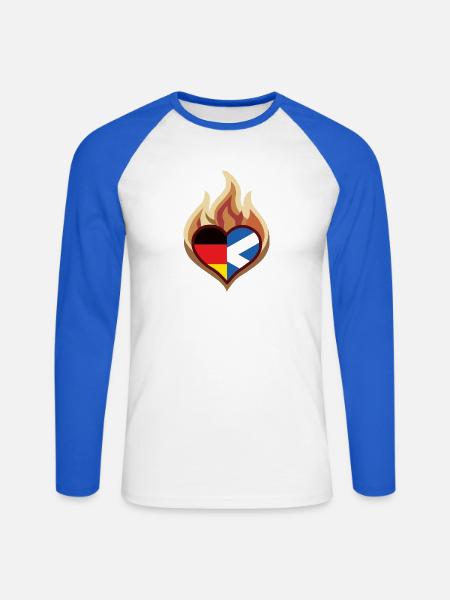 Flammenherz Deutsch-Schottische Leidenschaft - Unisex Baseballshirt langarm - Weiß/Royalblau