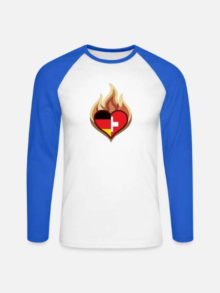 Flammenherz Deutschland Schweiz - Unisex Baseballshirt langarm - Weiß/Royalblau