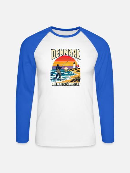 Dänemark Küstenangler Sonnenuntergang - Unisex Baseballshirt langarm - Weiß/Royalblau