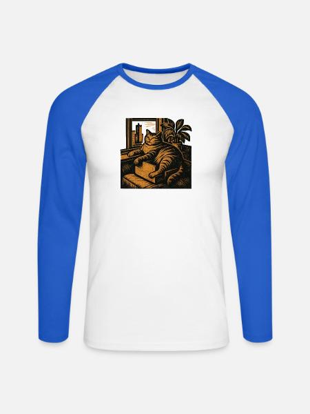 Wohnungschef auf Samtpfoten – Lustiges Katzen - Unisex Baseballshirt langarm - Weiß/Royalblau
