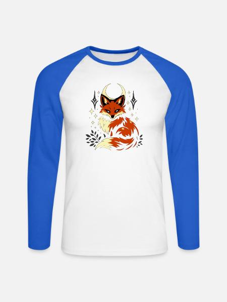 Mondfuchs im Sternenglanz - Unisex Baseballshirt langarm - Weiß/Royalblau