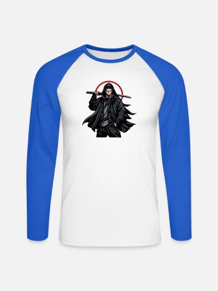 Schwarzer Ninja mit Klinge - Unisex Baseballshirt langarm - Weiß/Royalblau