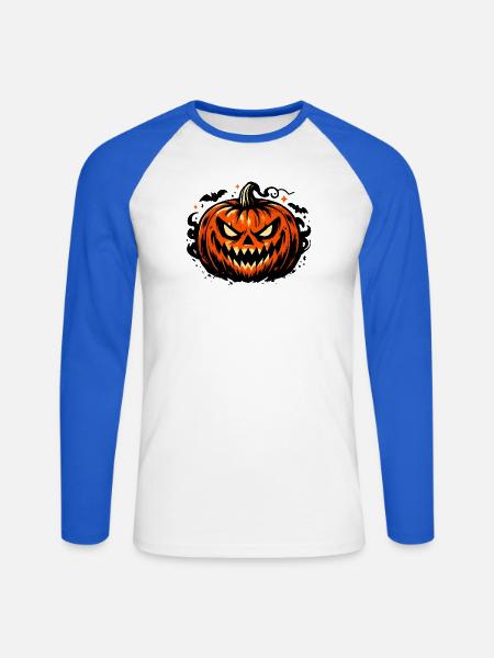 Grimmiges Kürbisgesicht Halloween - Unisex Baseballshirt langarm - Weiß/Royalblau