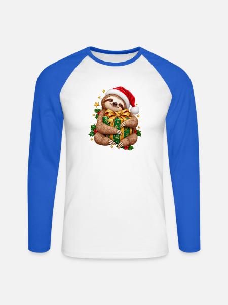 Weihnachtsfaultier Kuschelgeschenk - Unisex Baseballshirt langarm - Weiß/Royalblau