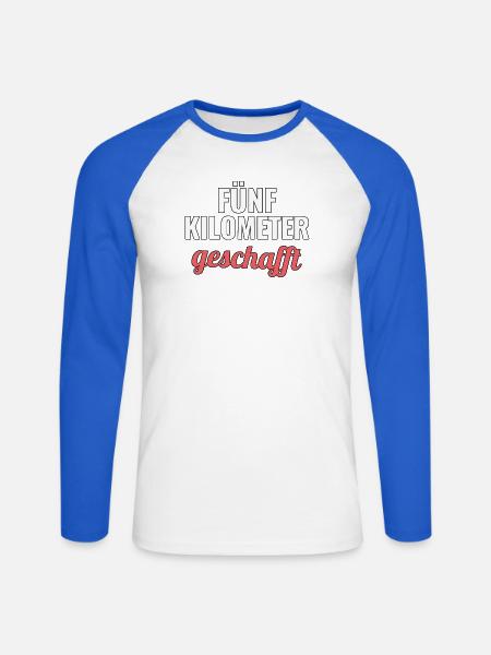 Erster Fünf Kilometer Lauf Geschenkidee - Unisex Baseballshirt langarm - Weiß/Royalblau