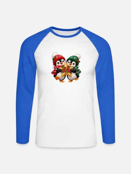 Zwei Pinguine Weihnachtstraum - Unisex Baseballshirt langarm - Weiß/Royalblau