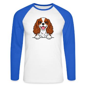 King Cavalier Spaniel - Unisex Baseballshirt langarm - Weiß/Royalblau - Vorne - Nik (191cm)
