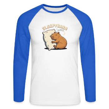 Sleepybara Capybara Umarmt Kissen Schlafmütze - Unisex Baseballshirt langarm - Weiß/Royalblau - Vorne - Nik (191cm)